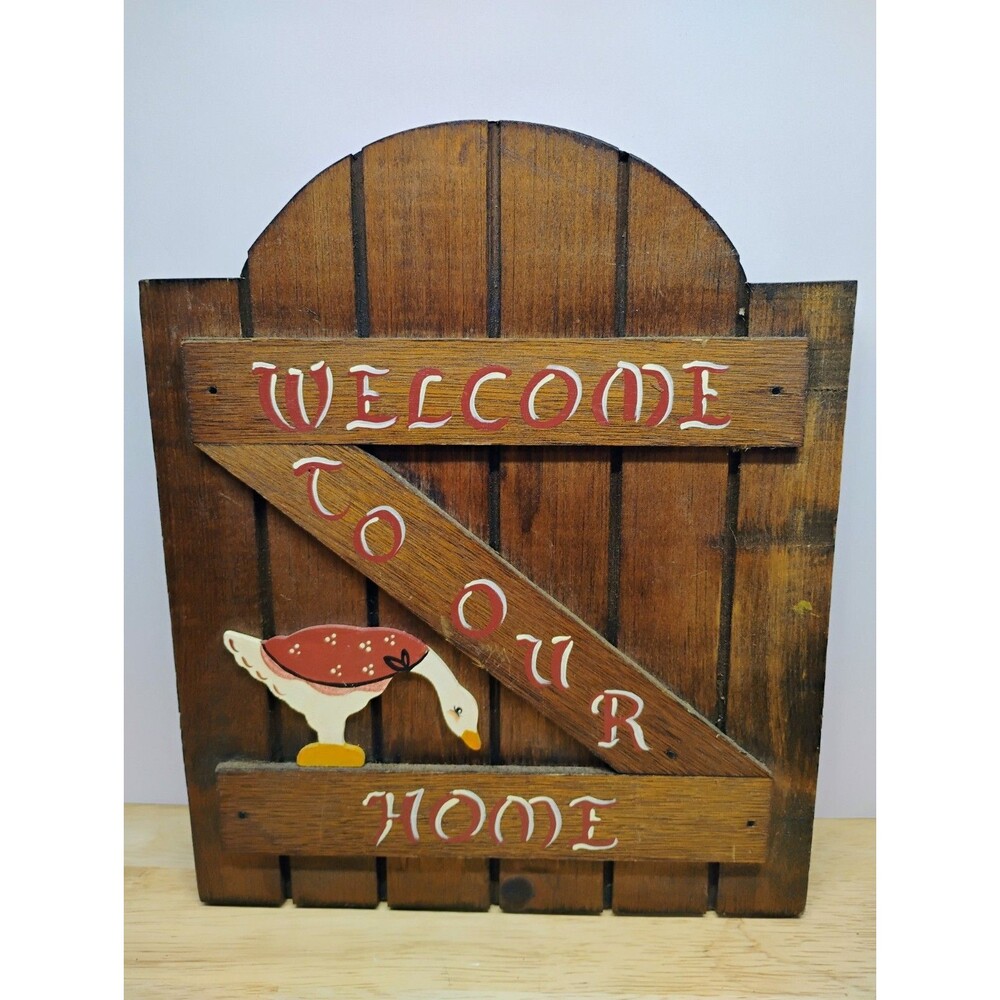 Vintage Wooden Rustic Fence Gate Decor Country Farmhouse Welcome Sign Goose